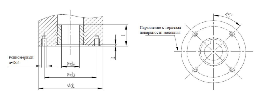 Чертеж фланцевое соединение электропривода серии BJ/BJM-IIC