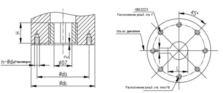 Схема присоединительных размеров фланца
