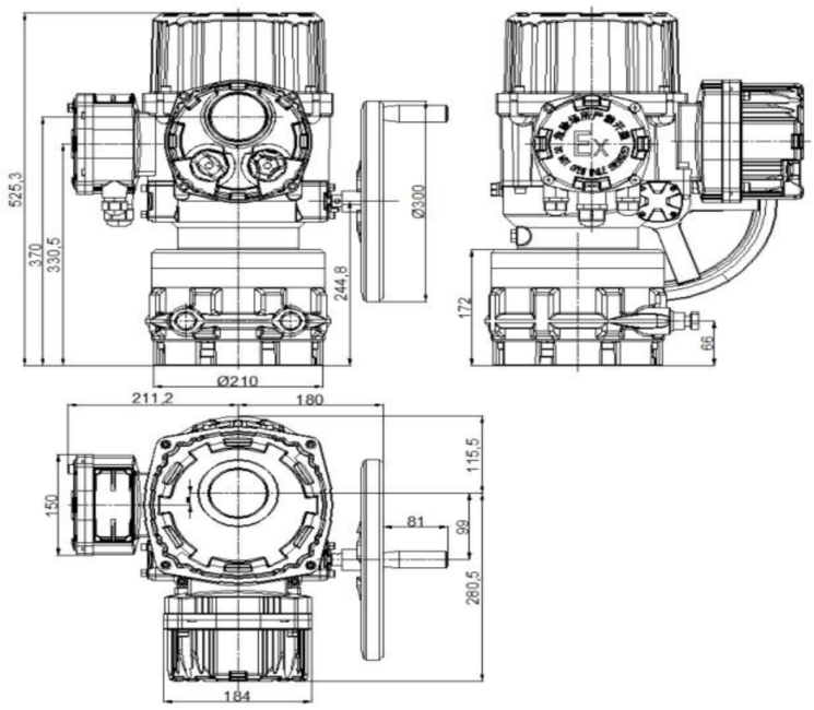 Габаритный чертеж привода серии BJ150~300-IIC/BJM150~300-IIC